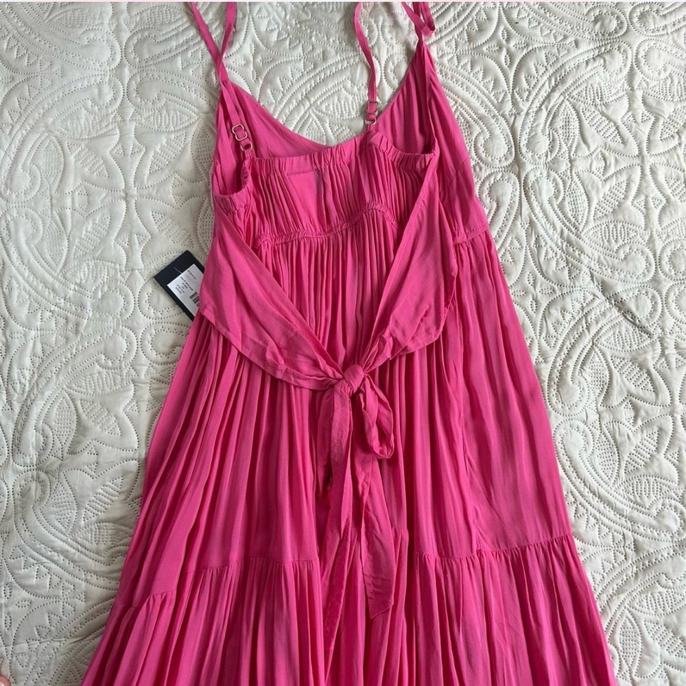Kate Spade Pink and Red Maxi Dress tiered Colorblock Tie Bow back cover up sz XS - Picture 8 of 9